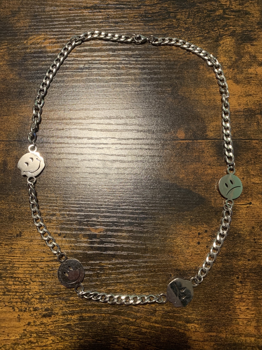 Men's Silver-Tone Smiley Face Chain Necklace